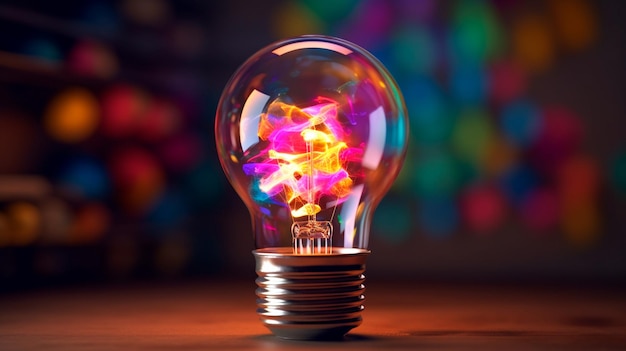 Una visualización de lámpara de bombilla de idea brillante y colorida de ideas brillantes de lluvia de ideas y pensamiento creativo IA generativa
