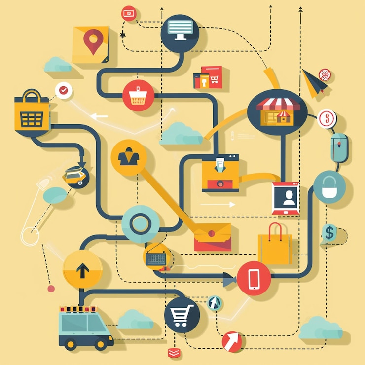 Foto una visualización de un mapa del viaje del cliente con puntos de contacto y estrategias de participación