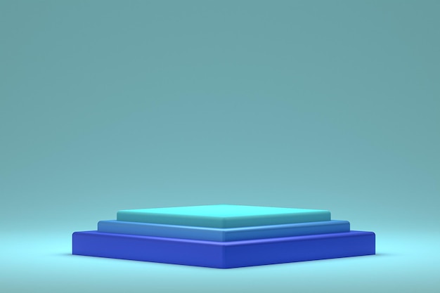 Visualización mínima de podio o pedestal sobre fondo azul para la presentación de productos cosméticos