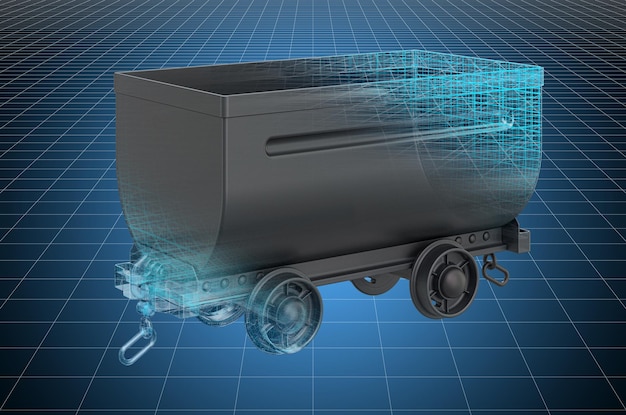 Visualización del modelo CAD en 3D del plano del carro de la mina Representación 3D