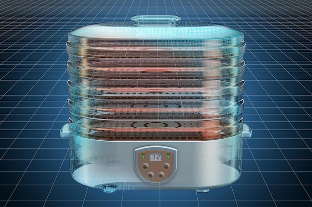 Visualización del modelo CAD en 3D del plano del deshidratador eléctrico de alimentos Representación 3D