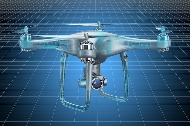 Visualización del modelo CAD en 3D de la representación 3D del plano del quadrocopter del avión no tripulado