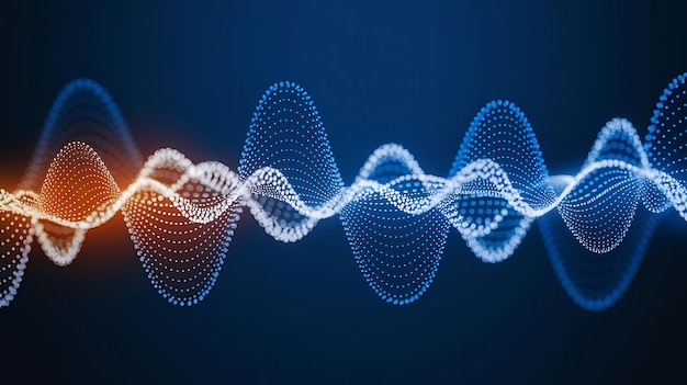 Visualización de ondas sonoras abstractas con colores vibrantes y puntos de datos
