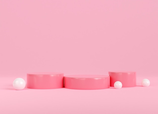 Visualización de podio de renderizado 3d sobre fondo rosa. etapa de presentación de productos cosméticos de amor de san valentín.