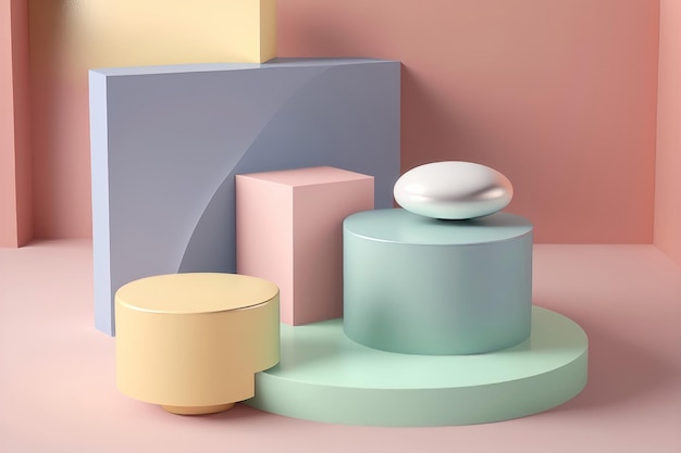 Visualización de productos de podio de objetos en colores pastel Generación de IA