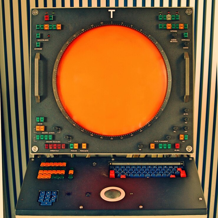 Foto visualización del radar de control de tráfico aéreo