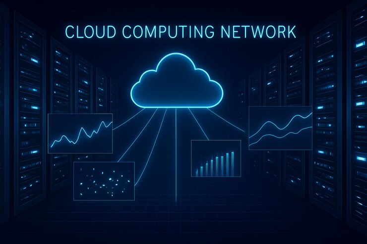 Foto visualización de los servidores del centro de datos de la red de computación en la nube