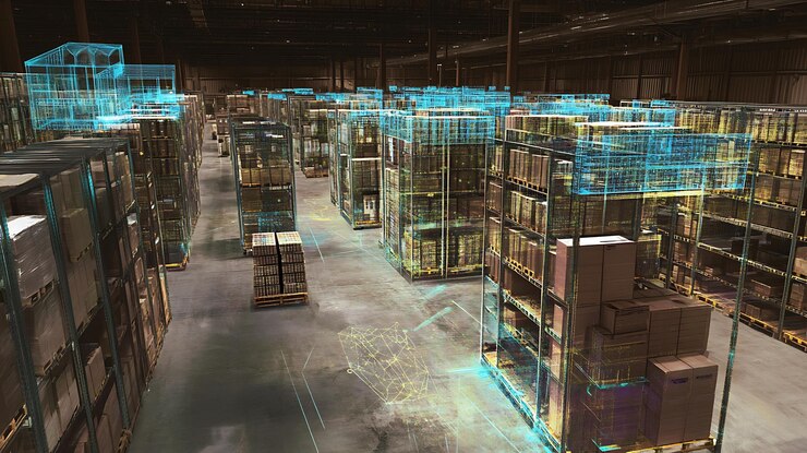 Foto visualización de un sistema moderno de gestión de inventarios de almacén