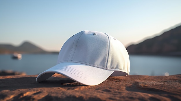 Visualizar una gorra de béisbol profesional completamente blanca en una maqueta en blanco IA generativa