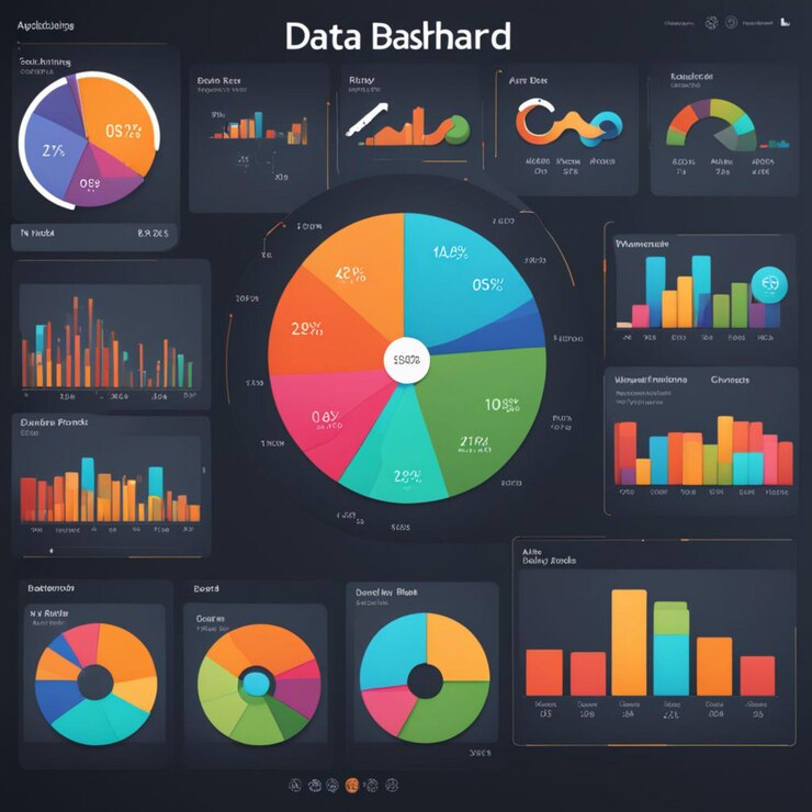 Foto visualizar un tablero de datos que muestre las métricas clave a través de gráficos y gráficos atractivos un pastel central
