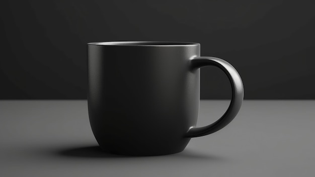 Visualizar una taza profesional completamente negra en una maqueta en blanco con fondo sólido IA generativa