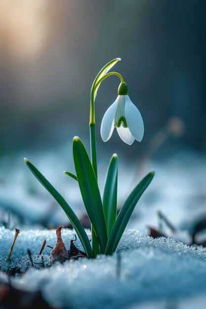 Foto visualize um martisor simples e elegante ao lado de uma única gota de neve em flor