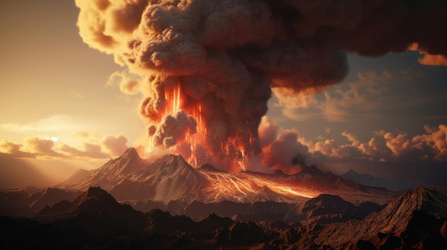 visuell atemberaubende Szene eines Vulkanausbruchs KI-generierte Illustration