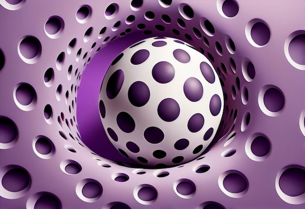Visuelle Täuschung Ein Ball bewegt sich auf einem rotierenden, gesprenkelten, violetten Loch Generative KI