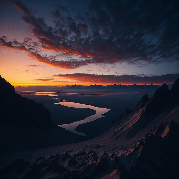 Visuelle Wahrnehmung eines ruhigen Sonnenaufgangs über einer unberührten Landschaft