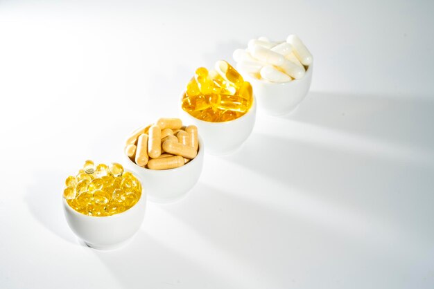 Vitamin D, Omega 3, Omega 6, Nahrungsergänzungsmittel Öl gefülltes Fischöl, Vitamin A, Vitamin E, Leinsamenöl