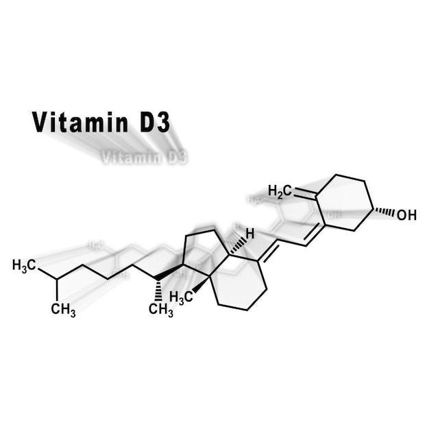 Vitamina D3, fórmula química estrutural em um fundo branco
