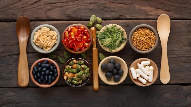 Foto vitaminas y suplementos de medicina herbal alternativa de origen natural