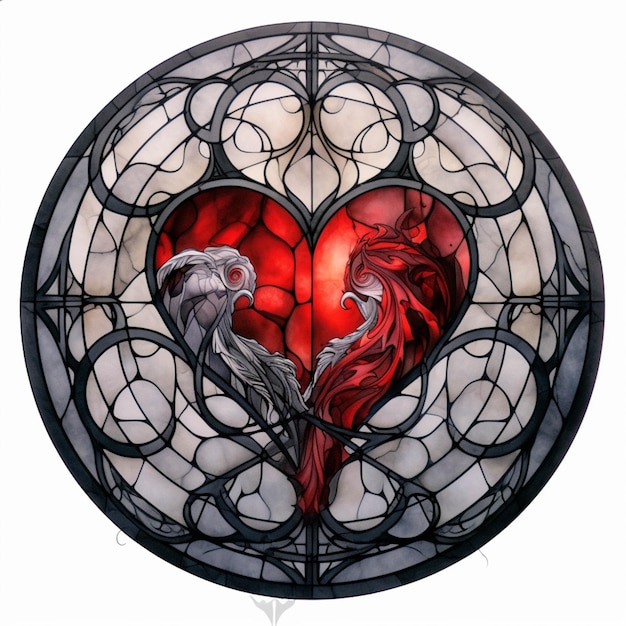 Vitral de Arafed con un corazón y dos pájaros ai generativo