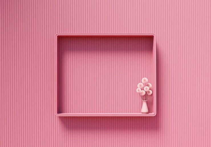 Foto vitrina de estantería rosa abstracta para la exhibición de productos fondo de renderización 3d