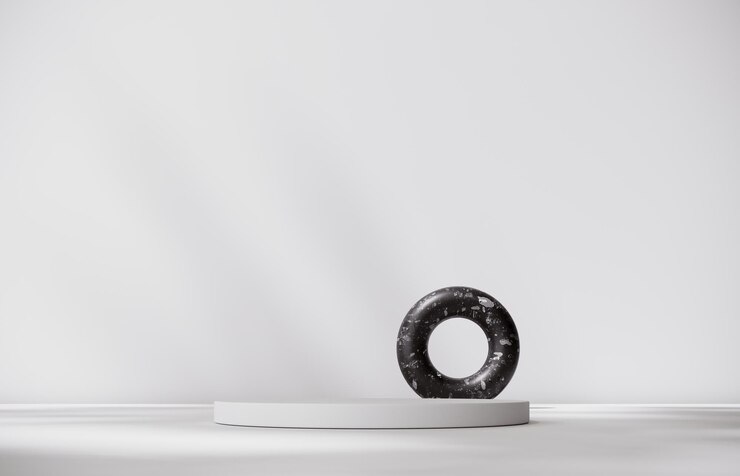 Vitrina estética mínima en blanco y negro marco de arco y podio de renderizado en 3D