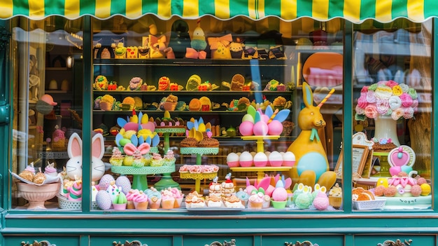 Una vitrina de panadería con temática de Pascua