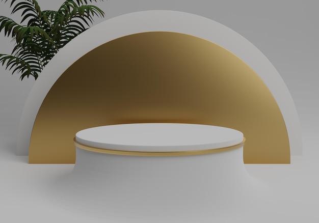 Vitrina de podio de producto blanco realista con línea dorada sobre fondo blanco de estilo 3d de lujo