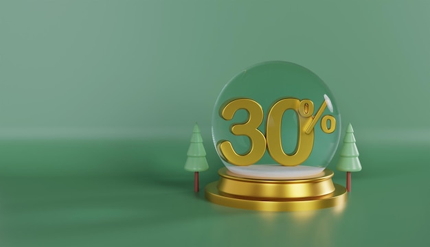 Vitrine de produtos de Natal com 30% de desconto em fundo verde