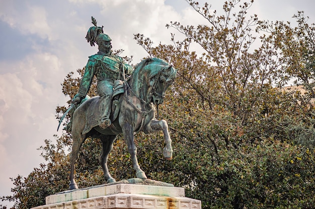 Vittorio Emanuele monta una estatua de caballo en Verona en Italia en la plaza Bra