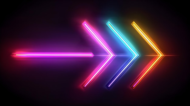 Viva flecha de neón apuntando en el espacio negro con colorido efecto de luz brillante descripciónThis