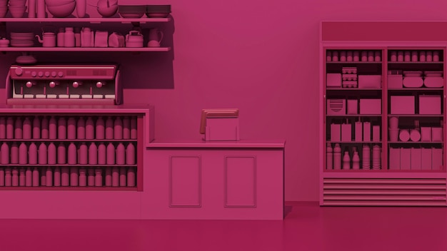 Viva magenta es el color de moda de la máquina expendedora de tiendas de conveniencia con fondo rosa oscuro 3d