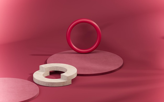 Viva magenta es un color de tendencia año 2023. Escena minimalista abstracta con formas geométricas de podio.