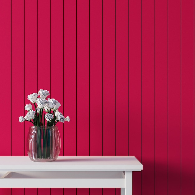 Viva magenta red flor de cor de parede e cabinat interior 2023 - renderização em 3d