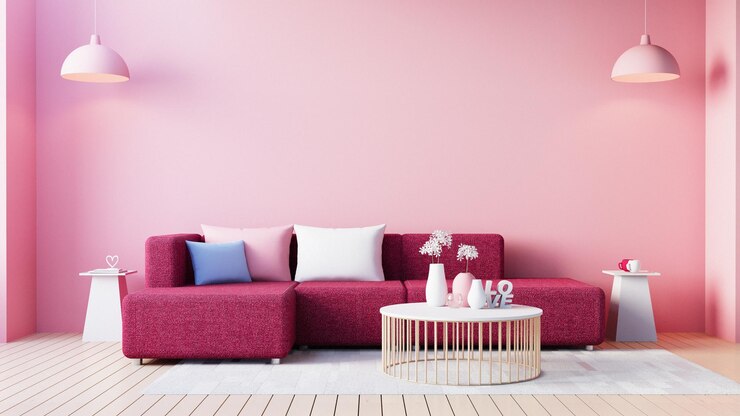 viva magenta rosa rojo salón interior para san valentín - 3D rendering