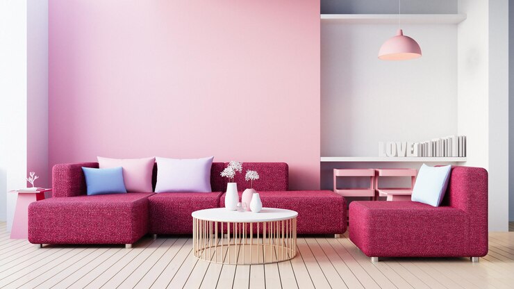 viva magenta rosa rojo salón interior para san valentín - 3D rendering