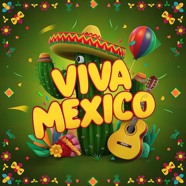 Viva México dia de la independencia festival evento nacional feriado mexicano guitarra cactus balões