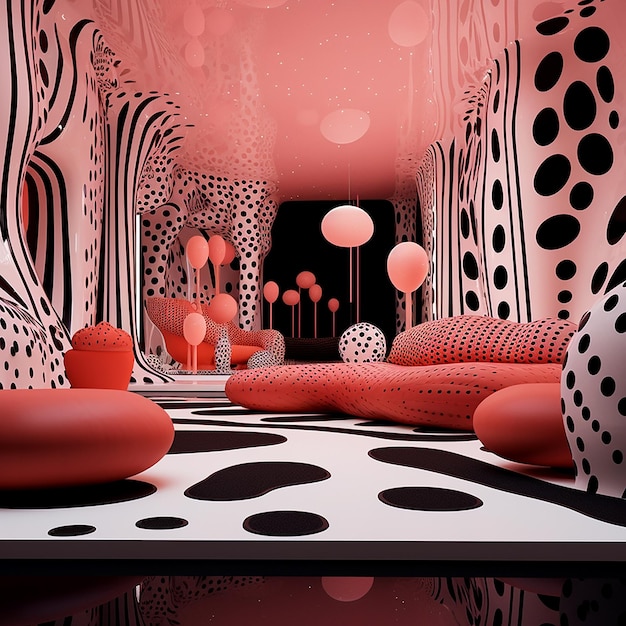 Vivid Abode diseño interior de villa realista por Yayoi Kusama inspirado en el genio