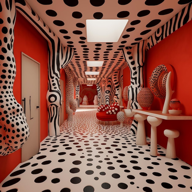 Vivid Abode Realistic Villa Design de Interiores por Yayoi Kusama inspirado em Gênio