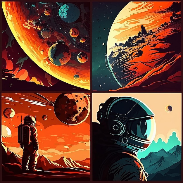 Vivid Poster mit Astronaut Galaxie Planet Mond Illustration AI Generative