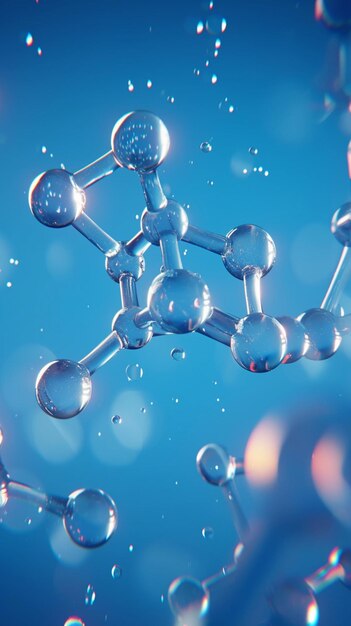La vívida representación en 3D destaca la molécula química contra un cautivador telón de fondo azul Vertical Mobile Wa