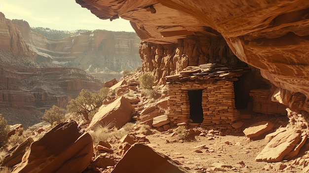 Foto vivienda ancestral construida en el lado de una pared del cañón parque nacional canyonlands utah