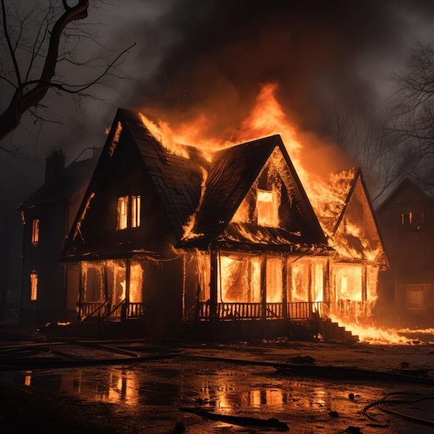 Foto una vivienda envejecida sucumbe a las llamas, un incendio urgente y destructivo para el tamaño de la publicación en las redes sociales