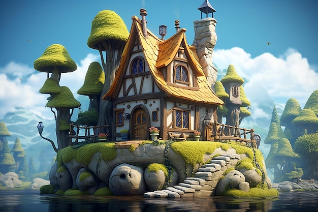 Vivienda de fantasía Ilustración 3D IA generativa