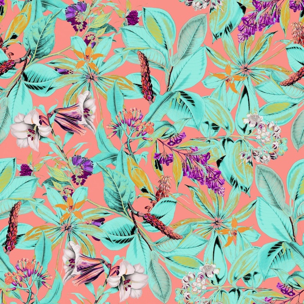 Vivo follaje tropical patrón sin costura decorativo fondo repetitivo impresión de papel pintado para azulejos