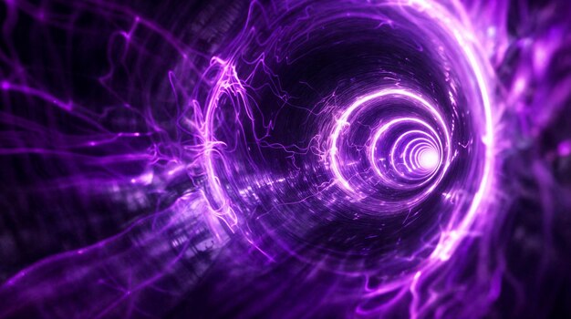 Vivo túnel púrpura con efectos de luz brillantes que crean una sensación dinámica de movimiento y profundidad