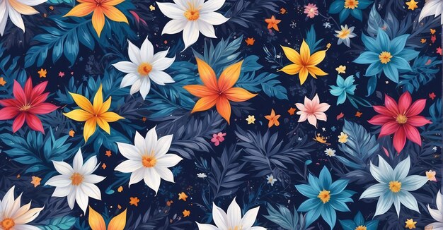 Foto vivos patrones sin costuras coloridos en 8k ultra hd impresionantes obras de arte que combinan flores y hojas