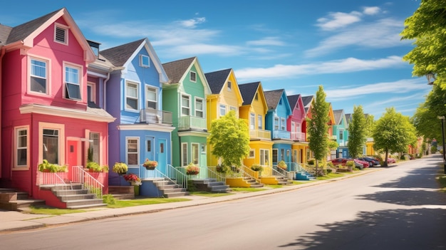 Vizinhança de casa colorida na rua