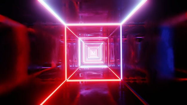 VJ-Tunnel mit Neon-Glühlicht. 3D-Darstellung.