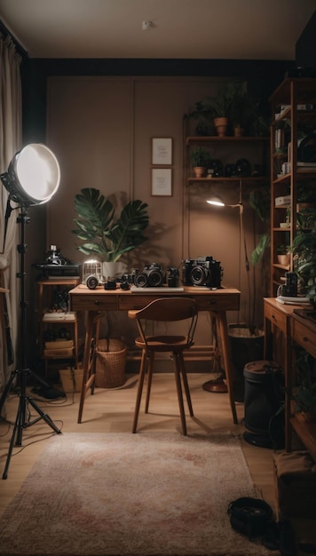 Vlogger Arbeitsraum mit Kameralampen Modernes Aufnahmestudio Bild