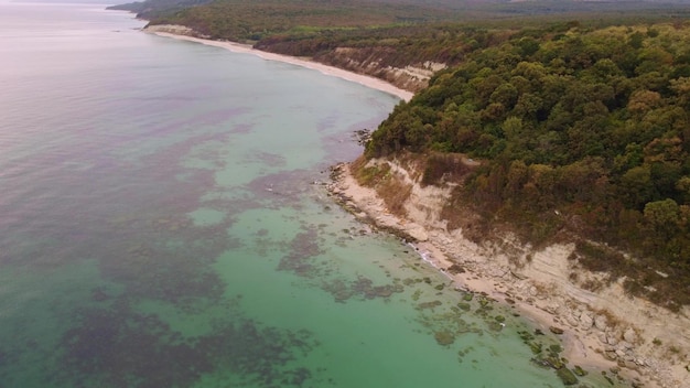 Voando acima da bela praia selvagem na Bulgária